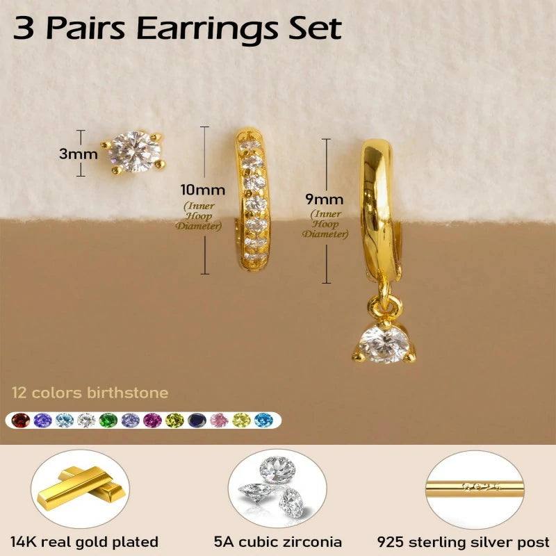 Gold Plated Cute Dainty Birthstone Earrings Stack Hypoallergenic