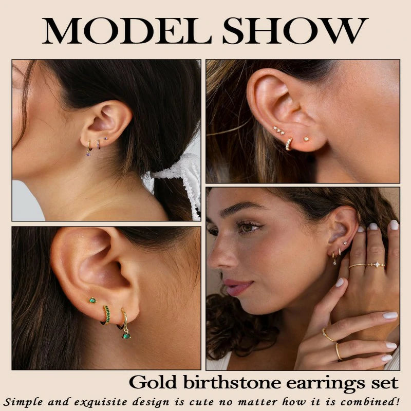 Gold Plated Cute Dainty Birthstone Earrings Stack Hypoallergenic