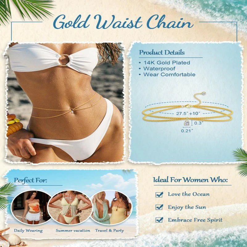 Gold Waist Chain Trendy Layered Belly Chain Jewelry Adjustable Body Chain