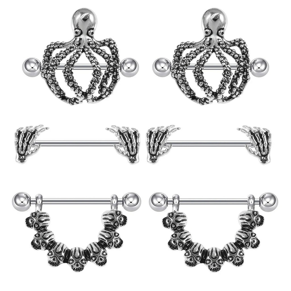 Gothic Skull Nipple Rings Punk Skeleton Industrial Nipple Piercing