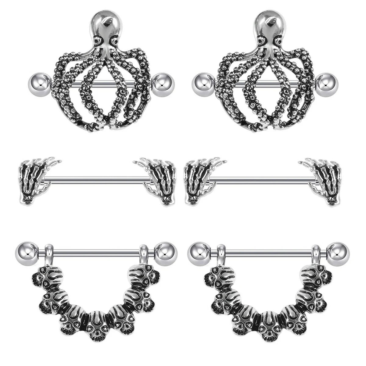 Gothic Skull Nipple Rings Punk Skeleton Industrial Nipple Piercing