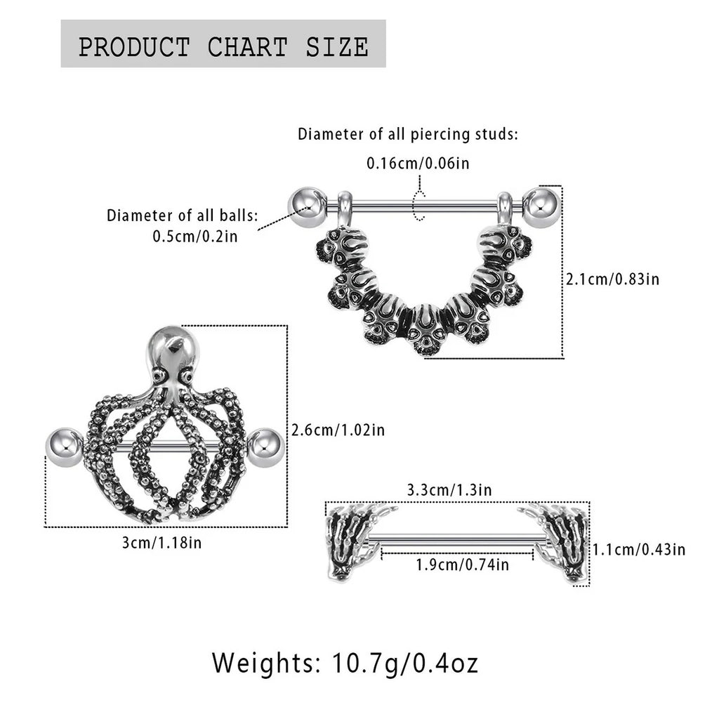 Gothic Skull Nipple Rings Punk Skeleton Industrial Nipple Piercing