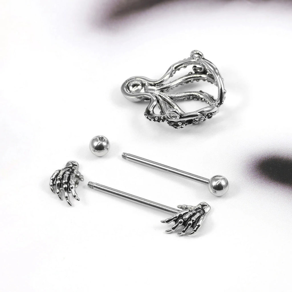 Gothic Skull Nipple Rings Punk Skeleton Industrial Nipple Piercing