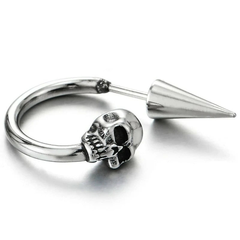 Half Hoop Skull Stud Earrings Stainless Steel Spiked Screw Back
