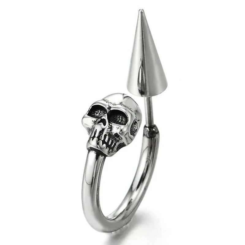 Half Hoop Skull Stud Earrings Stainless Steel Spiked Screw Back