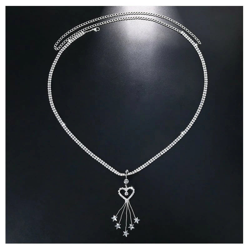 Heart Dangle Belly Button Ring with Waist Chain Crystal Piercing Navel Belly Chain