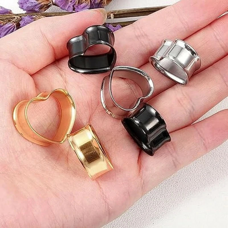 Heart Shape Tunnels Plugs Gauges for Ears Piercing Jewelry Black Gold