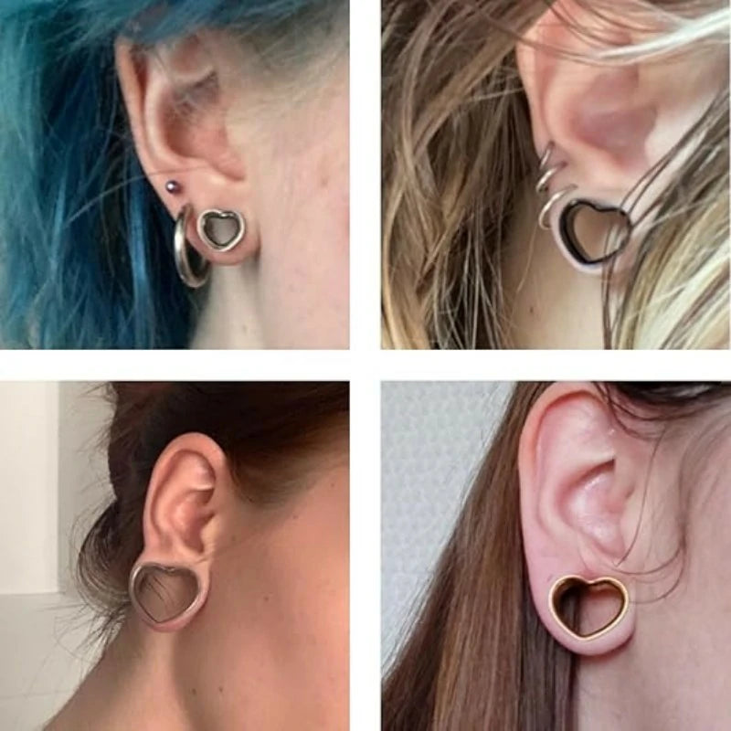 Heart Shape Tunnels Plugs Gauges for Ears Piercing Jewelry Black Gold