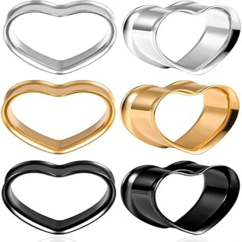 Heart Shape Tunnels Plugs Gauges for Ears Piercing Jewelry Black Gold