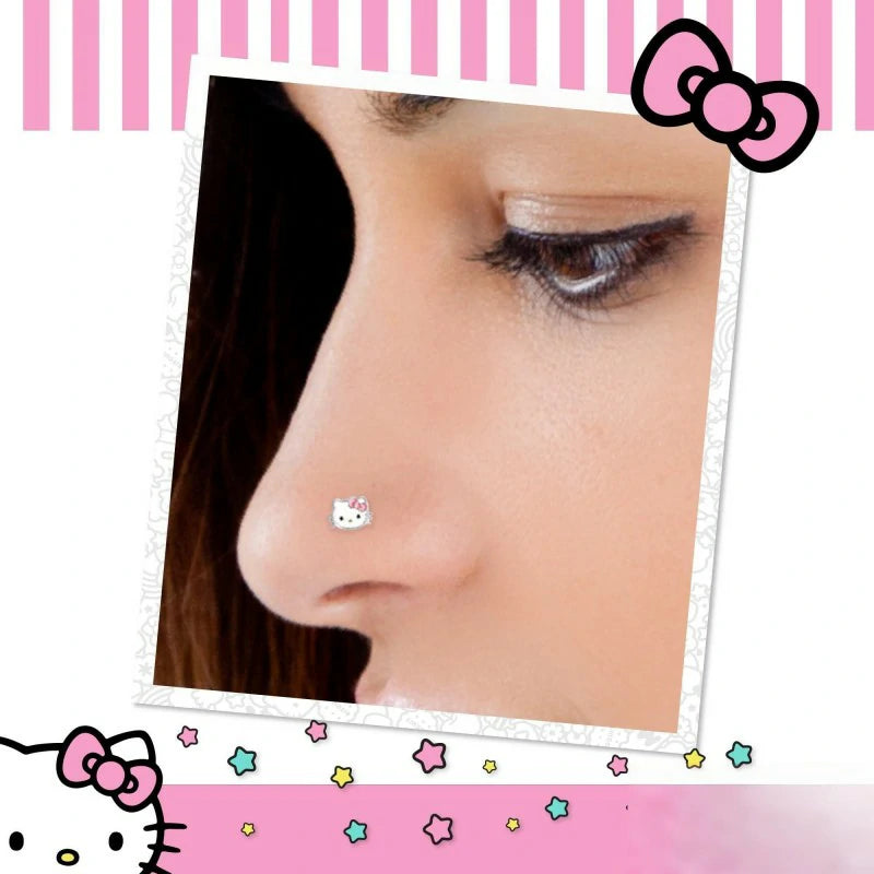 Hello Kitty Nose Rings 20g Stainless Steel Kawaii Cute 316L Straight Bone Nose