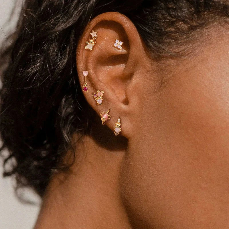 Hypoallergenic 14K Gold Plated Cartilage Earrings Dainty Stud Hoop Dangle Chain
