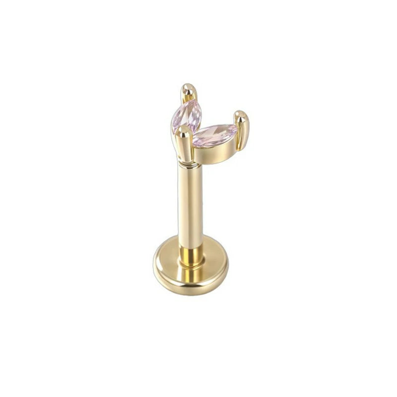 Threadless Flat Back Earrings Hypoallergenic 14K Real Gold Plated CZ Butterfly, Flower, Crawler Stud Earrings