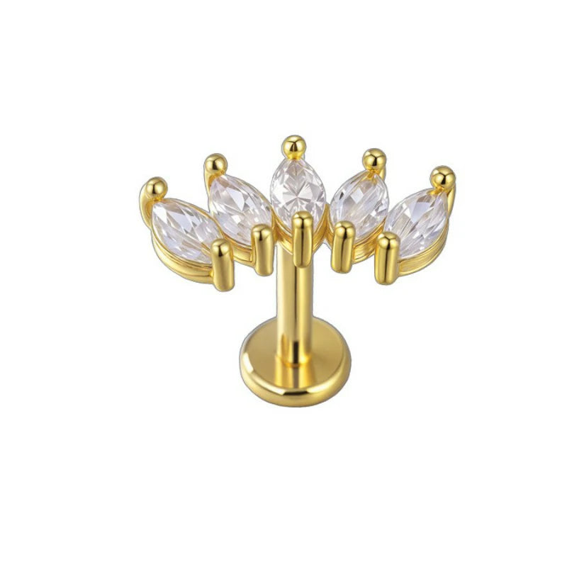 Threadless Flat Back Earrings Hypoallergenic 14K Real Gold Plated CZ Butterfly, Flower, Crawler Stud Earrings