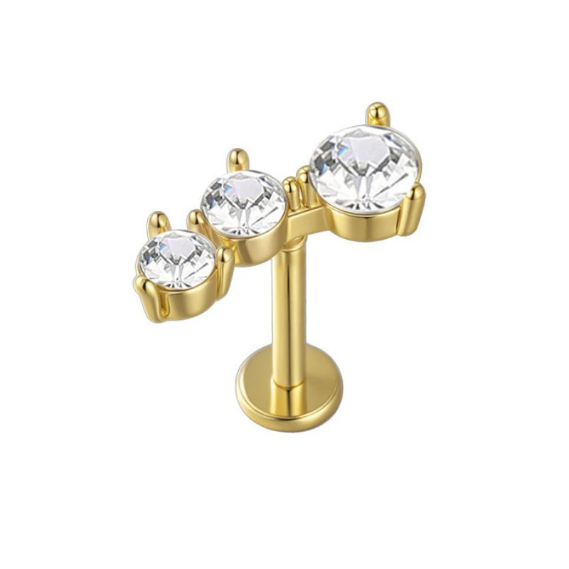 Threadless Flat Back Earrings Hypoallergenic 14K Real Gold Plated CZ Butterfly, Flower, Crawler Stud Earrings