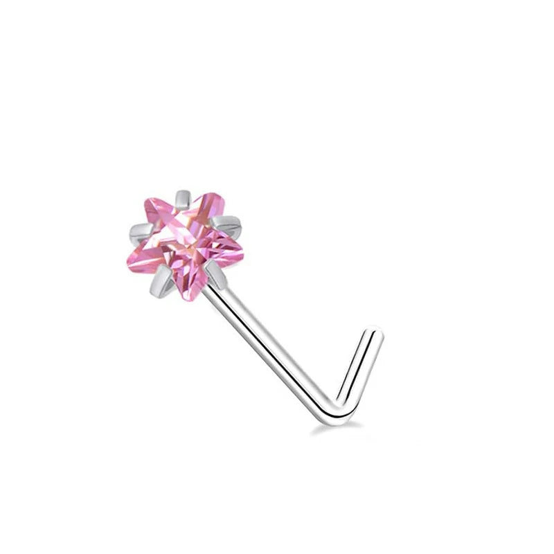 Hypoallergenic Small CZ Cute Heart Star Moon Ball Nose Piercing Studs Jewelry