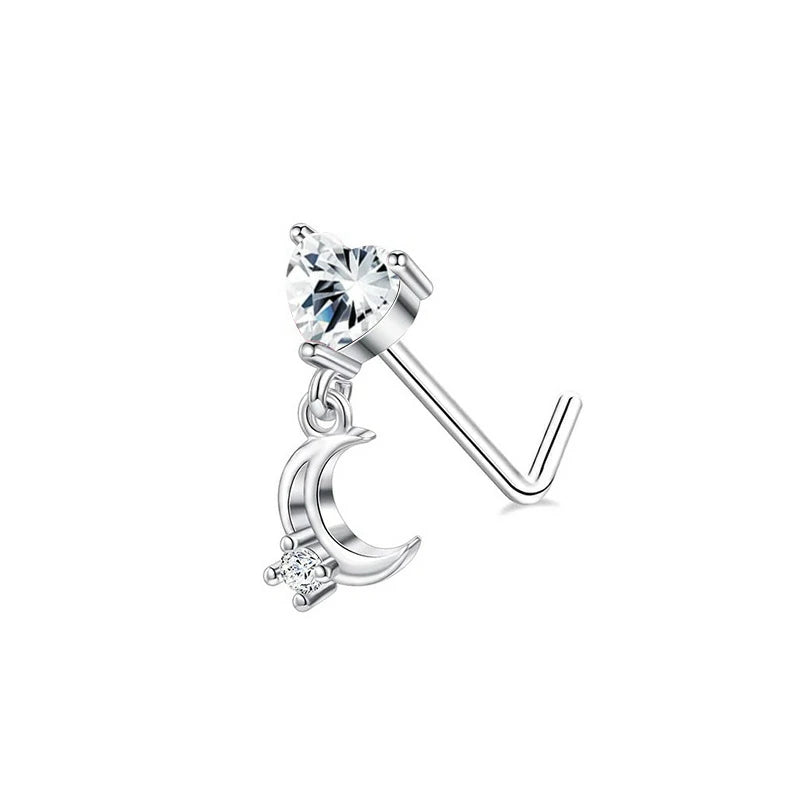 Hypoallergenic Small CZ Cute Heart Star Moon Ball Nose Piercing Studs Jewelry
