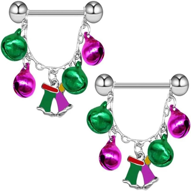 Jingle Bell Nipple Rings for Women 14G Christmas Red Green Bells Nipple Piercing Nipple