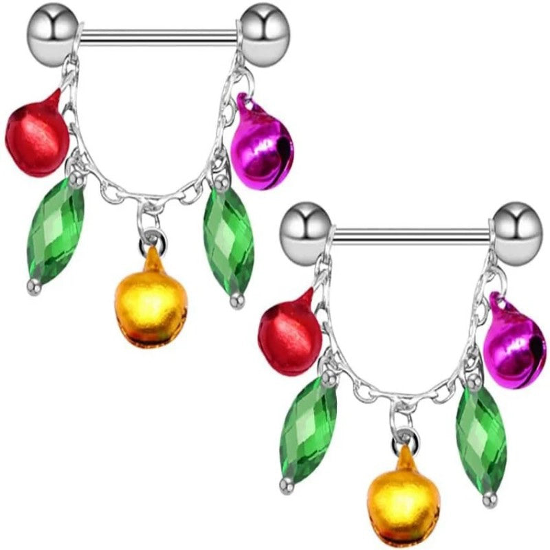 Jingle Bell Nipple Rings for Women 14G Christmas Red Green Bells Nipple Piercing Nipple