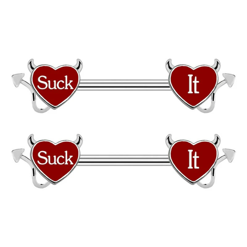 Letter Nipple Ring 14G 316L Surgical Steel Nipple Barbell Heart Shape Devil Body Piercing