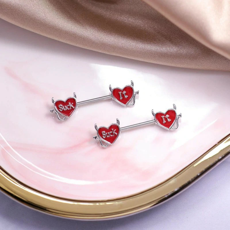 Letter Nipple Ring 14G 316L Surgical Steel Nipple Barbell Heart Shape Devil Body Piercing