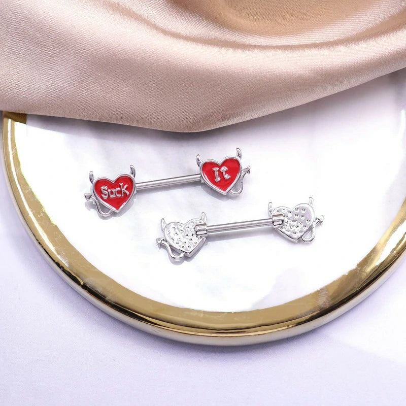 Letter Nipple Ring 14G 316L Surgical Steel Nipple Barbell Heart Shape Devil Body Piercing