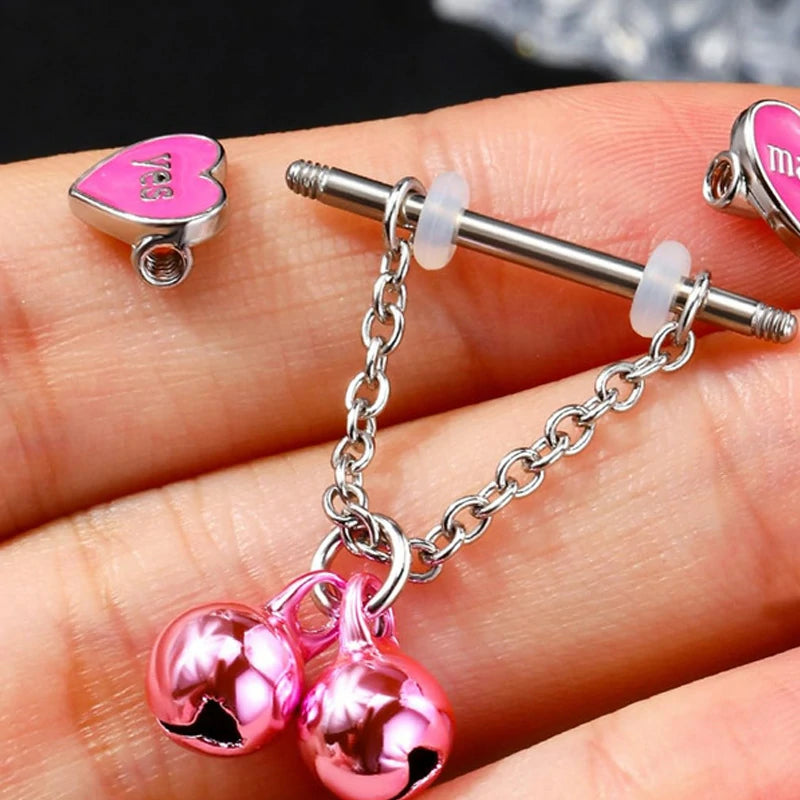 14G 316L Surgical Steel Pink Heart Barbell Yes Daddy Naughty Words Letter Nipple rings