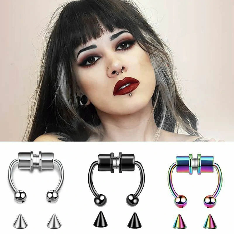 Magnetic Septum Nose Ring Horseshoe Fake Nose Ring Hoop Reusable Nose Ring Hoop Non-Piercing