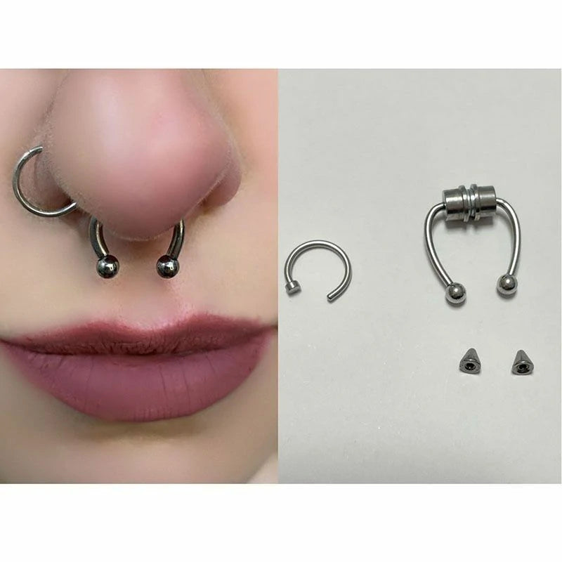 Magnetic Septum Nose Ring Horseshoe Fake Nose Ring Hoop Reusable Nose Ring Hoop Non-Piercing