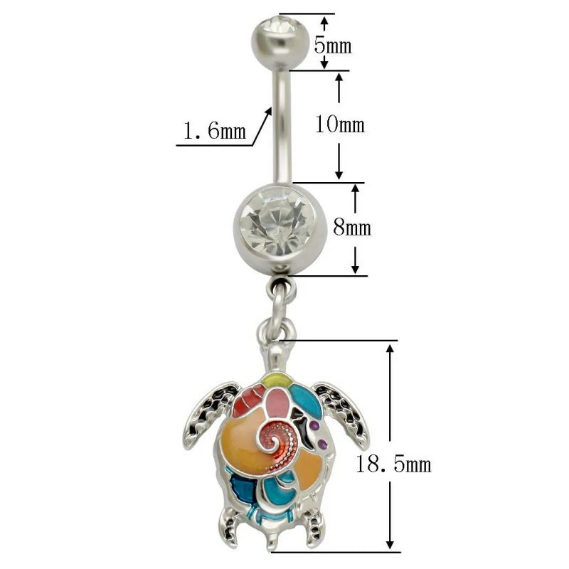 Multicolor Sea Turtle Curved Barbell Dangle Belly Button Ring