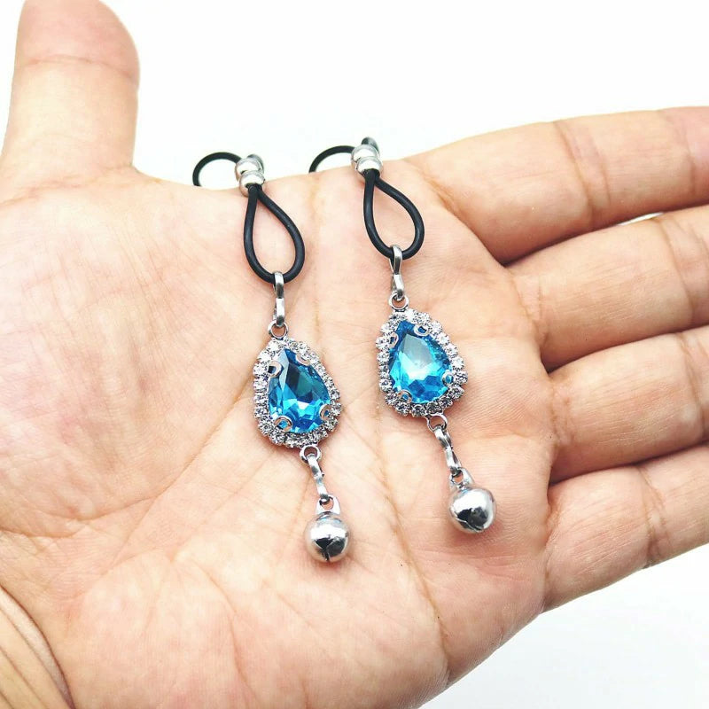 Nipple Ring Rhinestone Water Drop Faux Nipple Chain Noose Body Non Piercing Jewelry