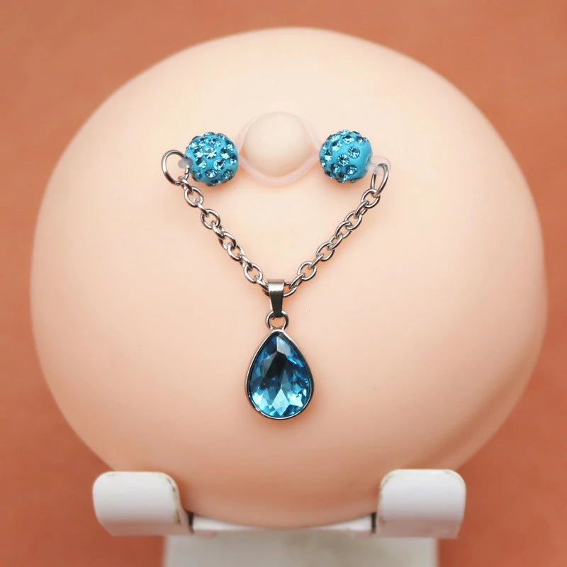 Non-Piercing Nipple Barbells Faux Nipple Rings Adjustable Crystal