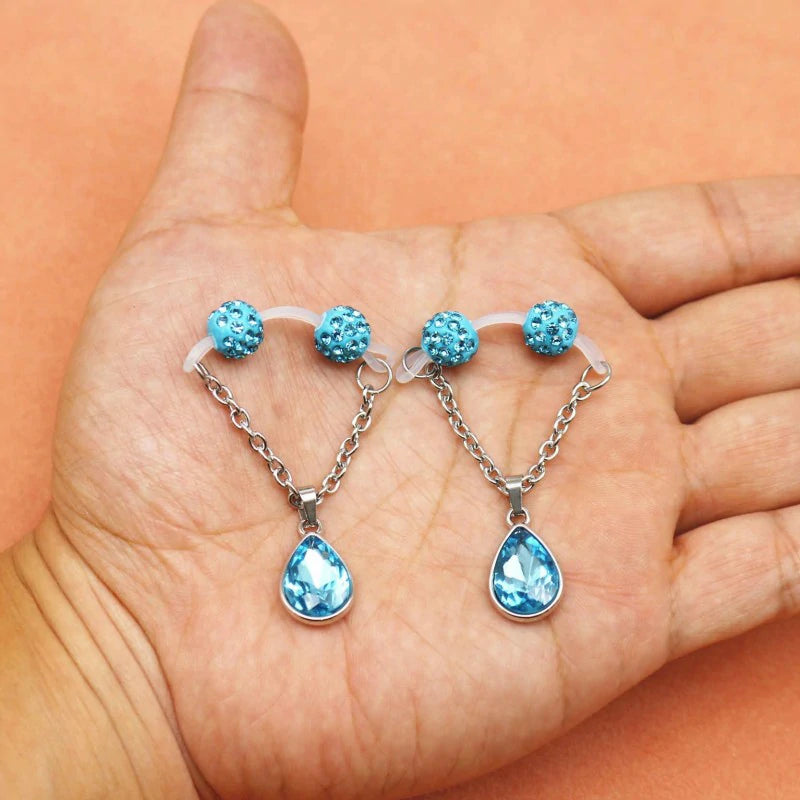 Non-Piercing Nipple Barbells Faux Nipple Rings Adjustable Crystal