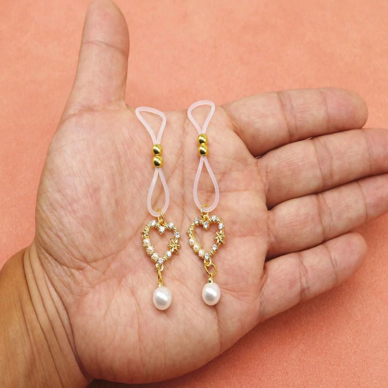Non Piercing Nipple Noose Gold Heart Pearls Nipple Jewelry Body Chains