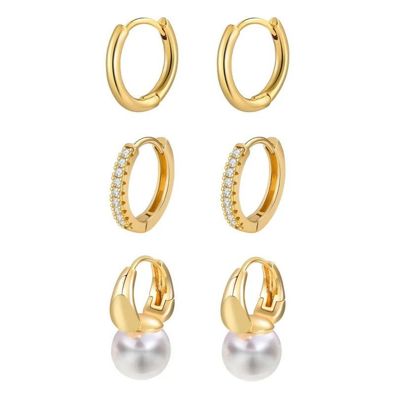 Pearl Earring 14K Gold Plated Big Pearl Drop Earrings, Chunky Hoop Huggie Set