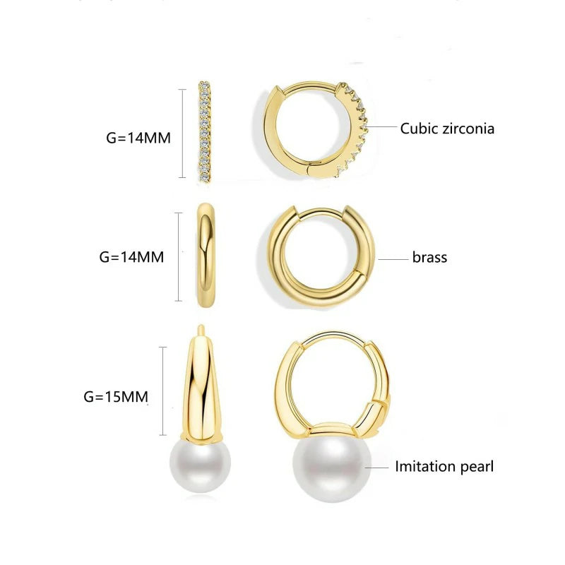 Pearl Earring 14K Gold Plated Big Pearl Drop Earrings, Chunky Hoop Huggie Set