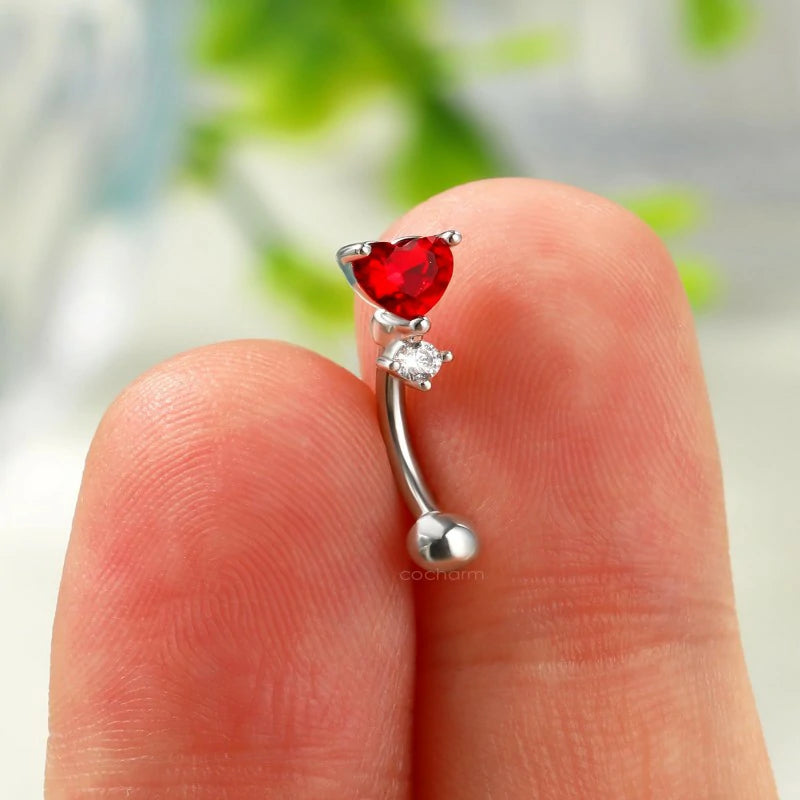Red Heart Rook Earrings 16G Rook Eyebrow Jewelry Stainless Steel Vertical labret