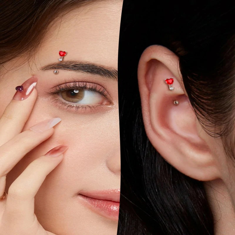 Red Heart Rook Earrings 16G Rook Eyebrow Jewelry Stainless Steel Vertical labret