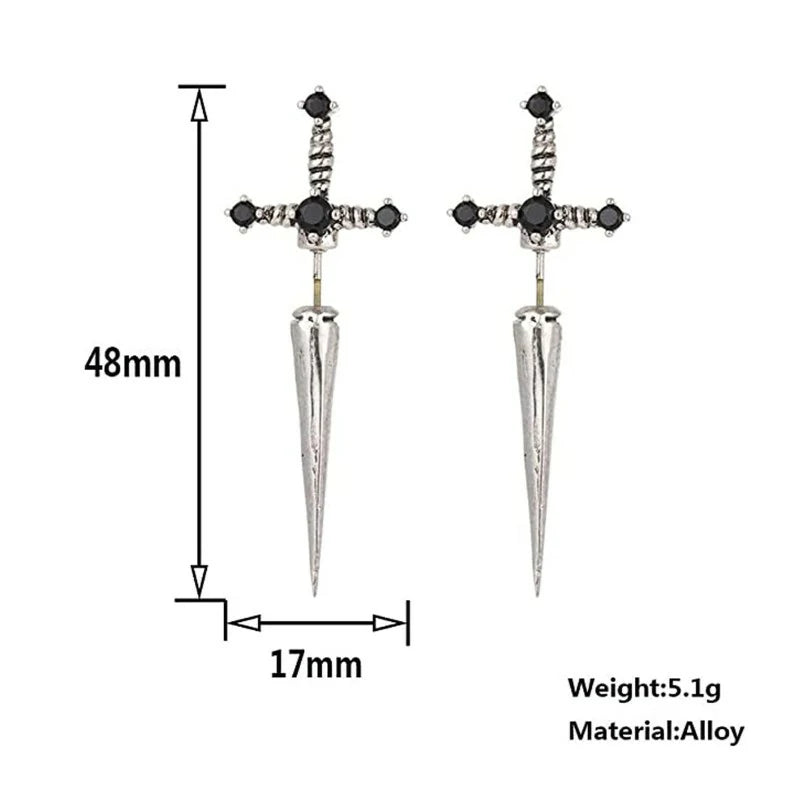 Gothic Sword Earrings Rhinestone Crystal Dagger Earrings Punk Style Sword Dangle Earrings