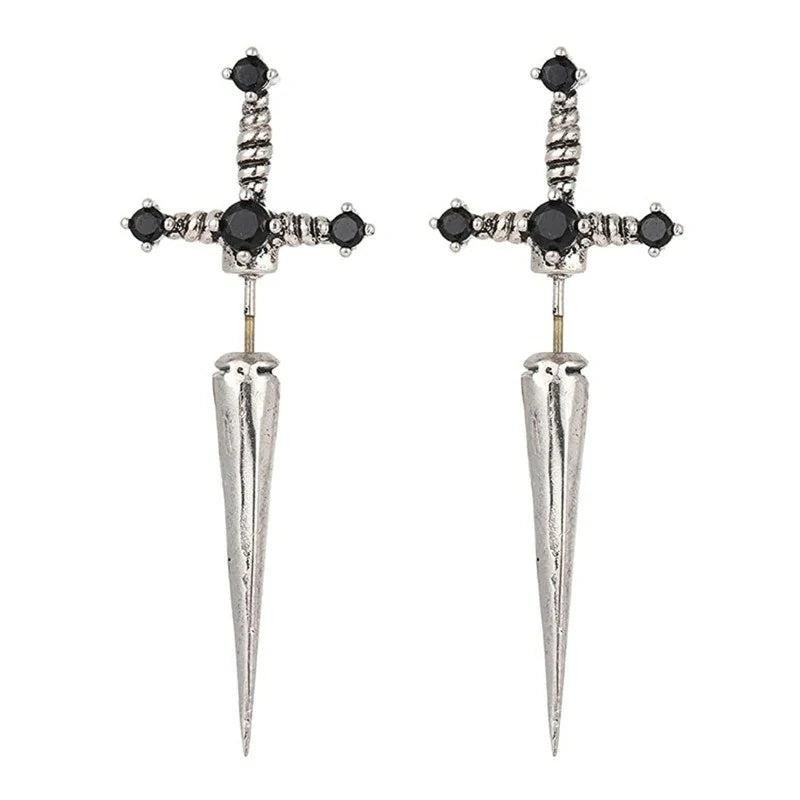 Gothic Sword Earrings Rhinestone Crystal Dagger Earrings Punk Style Sword Dangle Earrings