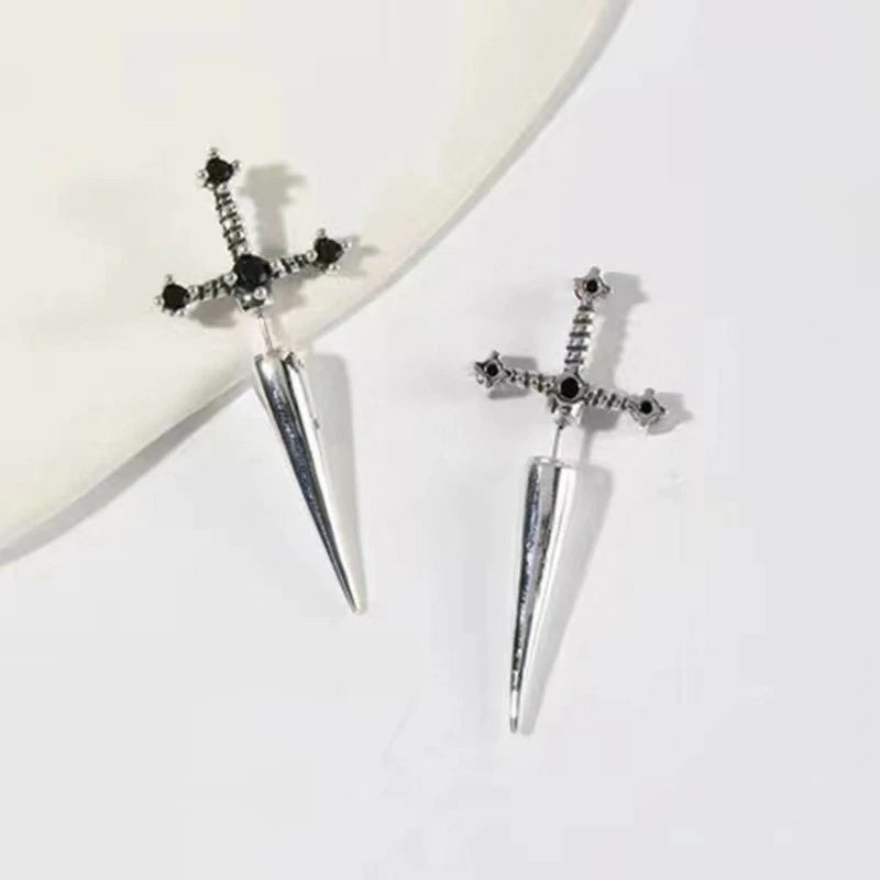 Gothic Sword Earrings Rhinestone Crystal Dagger Earrings Punk Style Sword Dangle Earrings