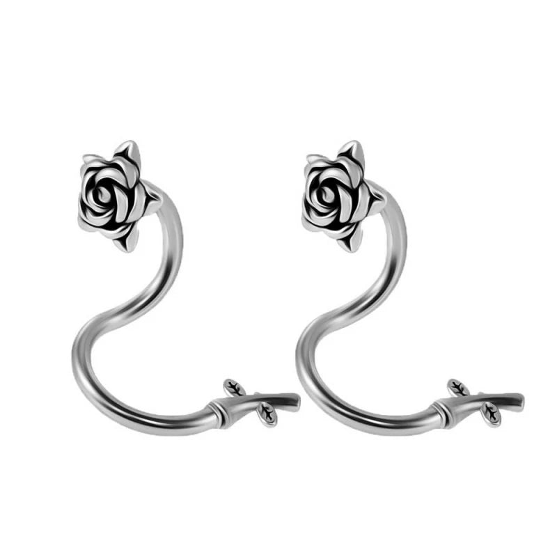 Rose Flower Twist Helix Earrings Spiral Barbell Labret Lip Rings Stainless Steel Cartilage Conch