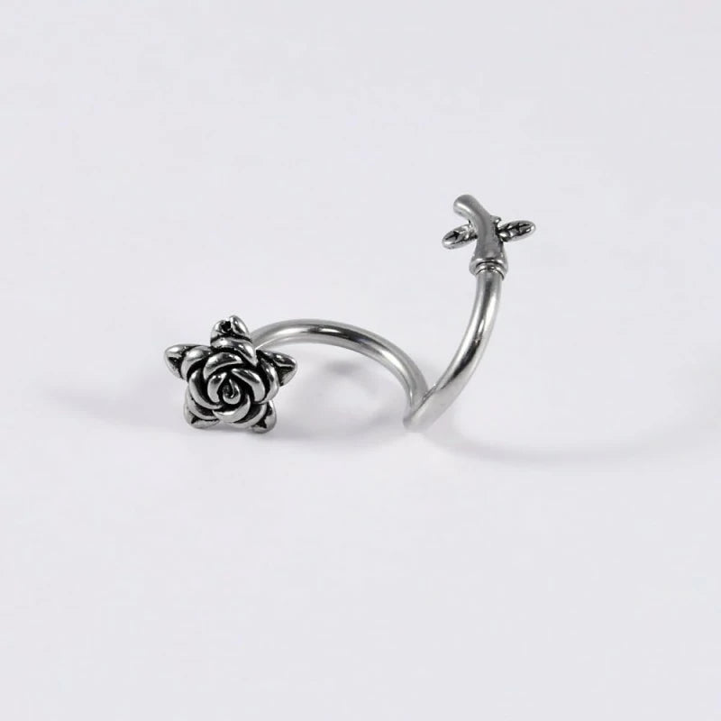 Rose Flower Twist Helix Earrings Spiral Barbell Labret Lip Rings Stainless Steel Cartilage Conch
