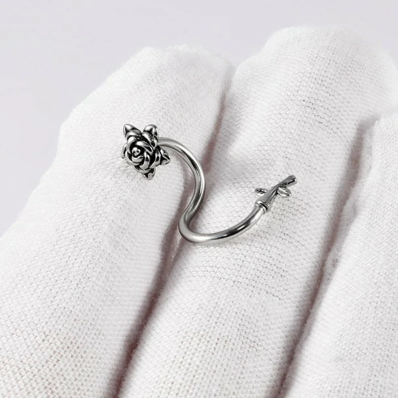 Rose Flower Twist Helix Earrings Spiral Barbell Labret Lip Rings Stainless Steel Cartilage Conch