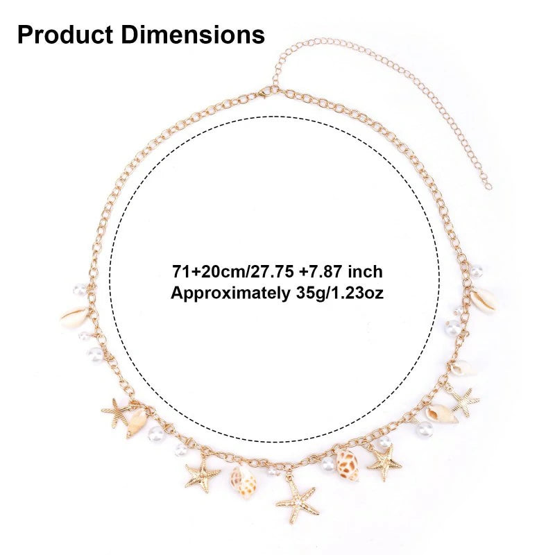 Seashell Starfish Waist Chain Adjustable Starfish Pearl Body Chain Fashionable Summer Boho Beach Belly