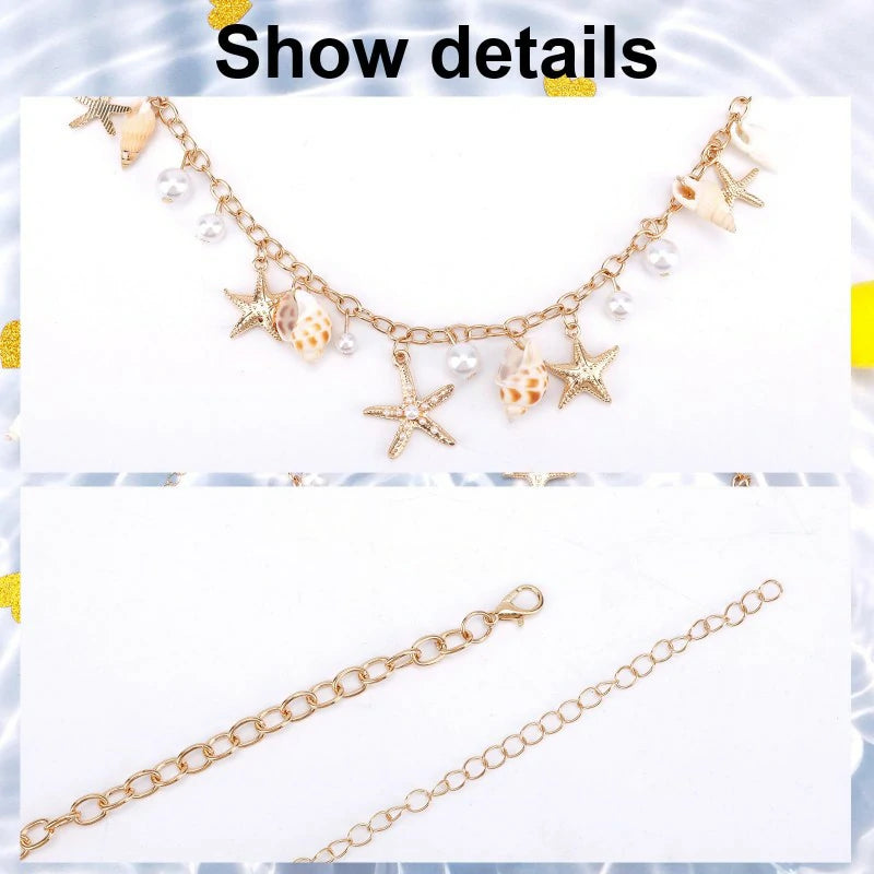 Seashell Starfish Waist Chain Adjustable Starfish Pearl Body Chain Fashionable Summer Boho Beach Belly