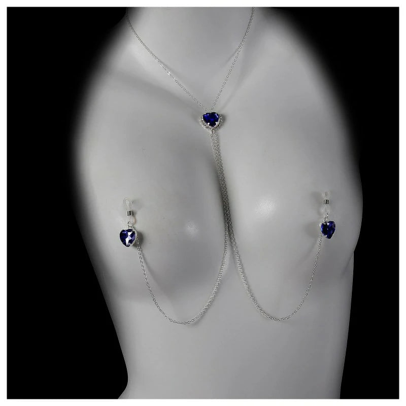 Sexy Crystal Heart Pendant Non Piercing Nipple Chain for Women Rhinestone Tassel Chest Chain