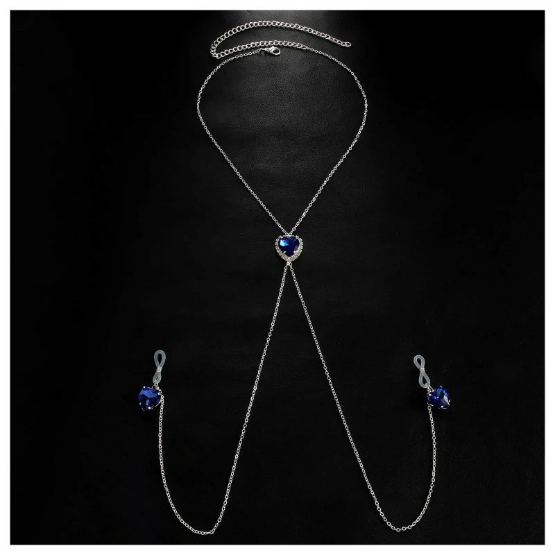 Sexy Crystal Heart Pendant Non Piercing Nipple Chain for Women Rhinestone Tassel Chest Chain