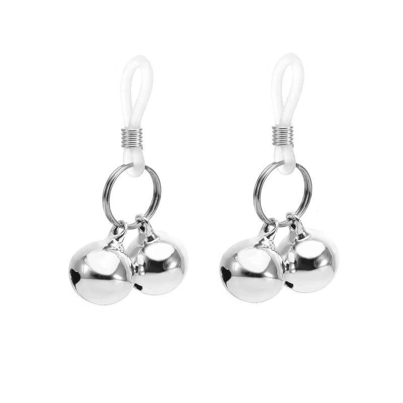 Sexy Fake Nipple Rings Silver Jingle Bell Non Piercing Nipple Rings Adjustable Nipple Noose Dangle Nipplerings
