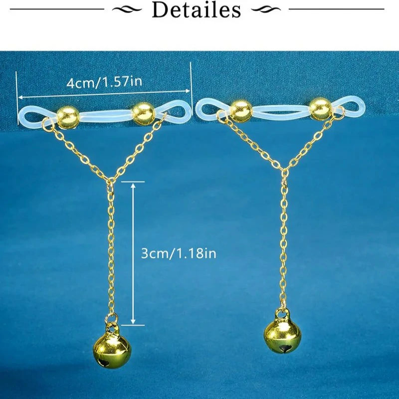 Silver Gold Fake Nipple Rings Non Piercing Nipple Jewelry with Chain Adjustable Elastic Nooses Non Pierced Faux Body Jewelry