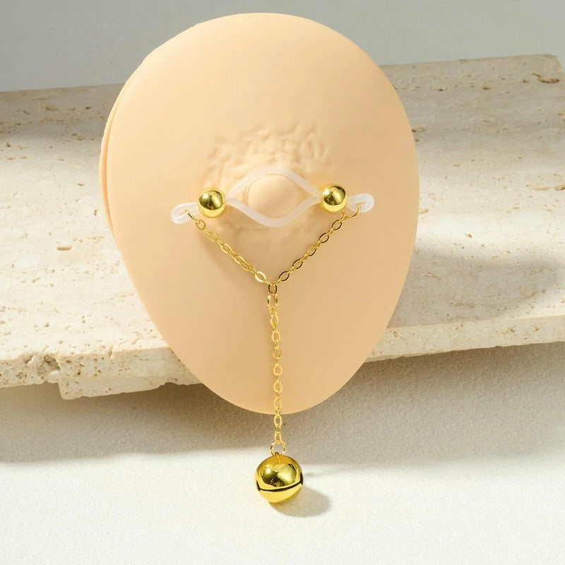 Silver Gold Fake Nipple Rings Non Piercing Nipple Jewelry with Chain Adjustable Elastic Nooses Non Pierced Faux Body Jewelry